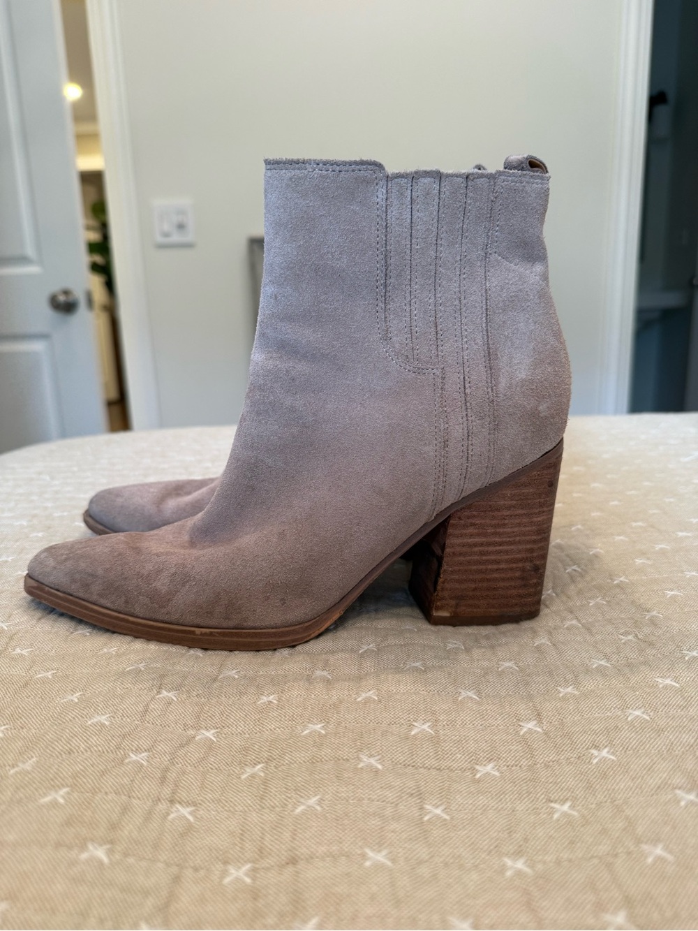 Marc Fisher Suede Ankle Booties in Light Taupe